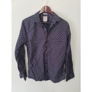 A Frame stitch fix men's navy blue patterned button down casual dress shirt